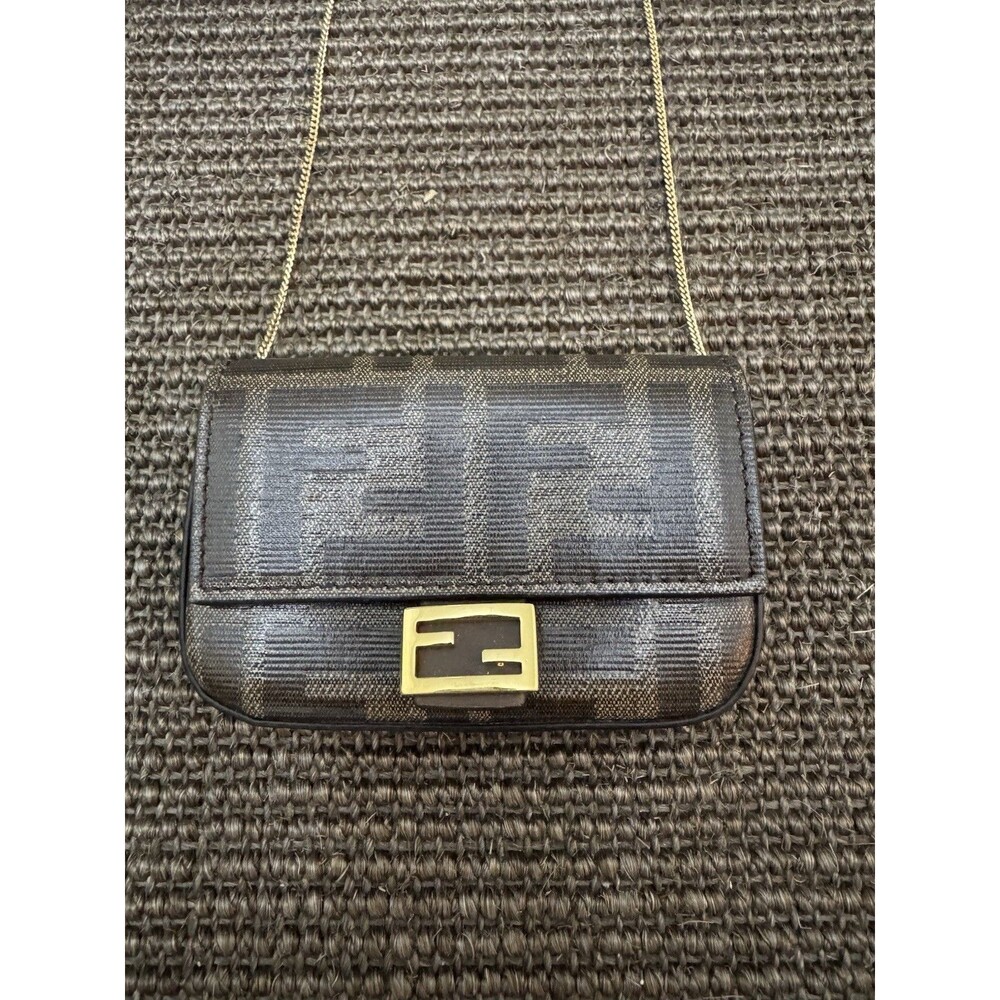Fendi Glazed Fabric FF 1974 Nano Baguette Charm Mogano Panna MSRP $950